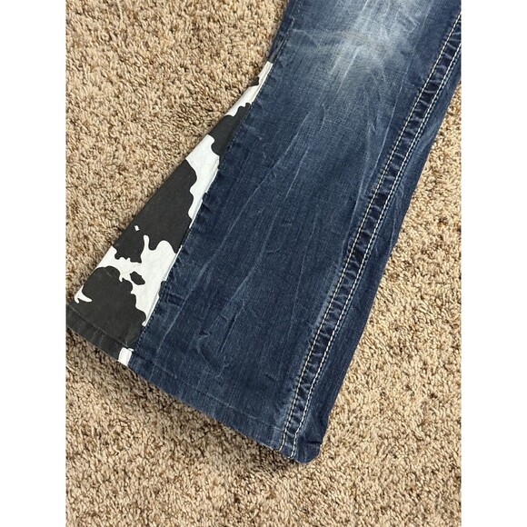 MISS ME Jeans Sunny Boot 28x33 Cow Print Distressed Denim Med Wash Flare Y2K - Picture 3 of 16